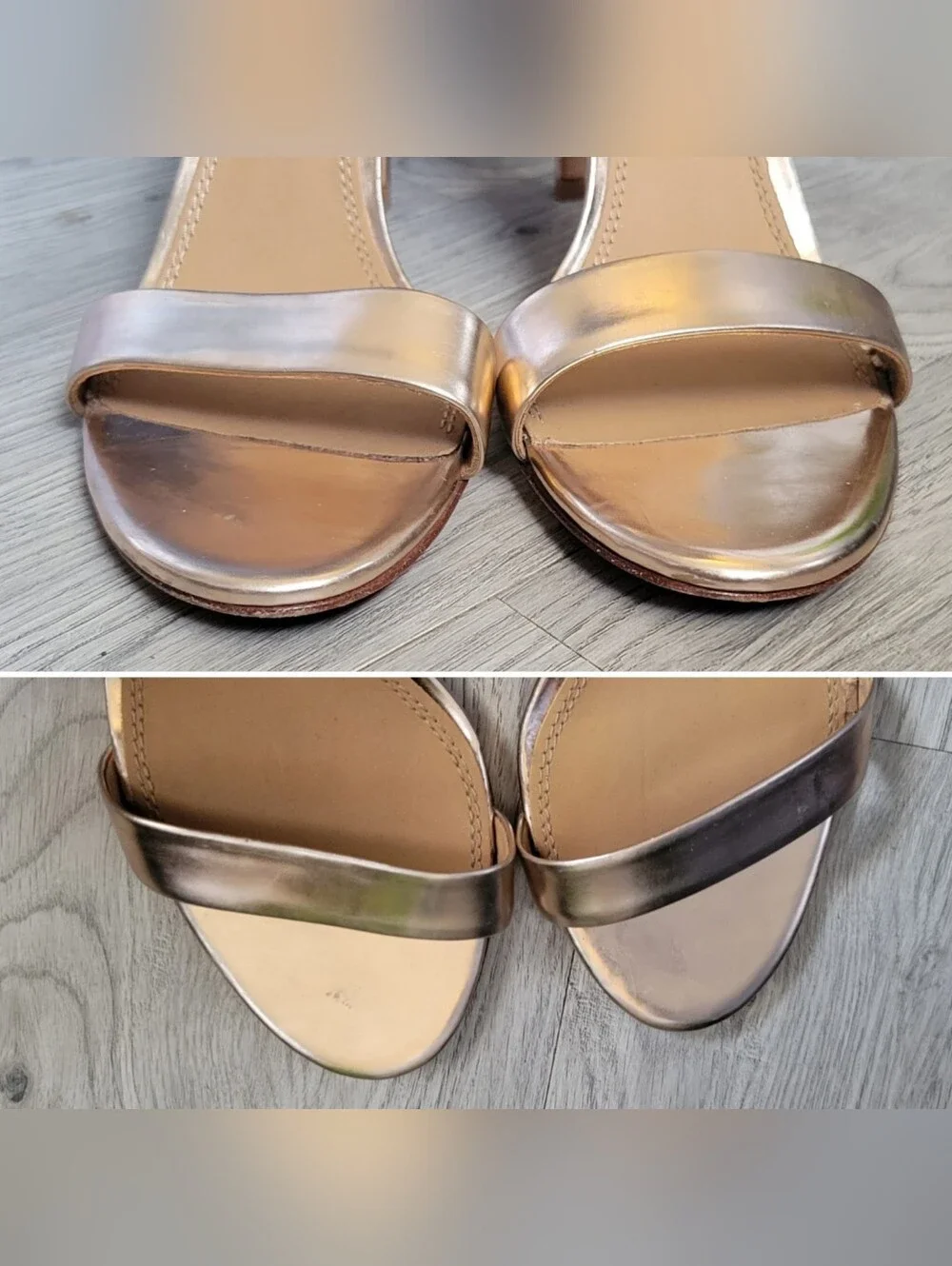 Tory Burch Ellie Ankle-Strap Sandle Heel 85mm Mirror Metallic Spark Rose Gold, 9